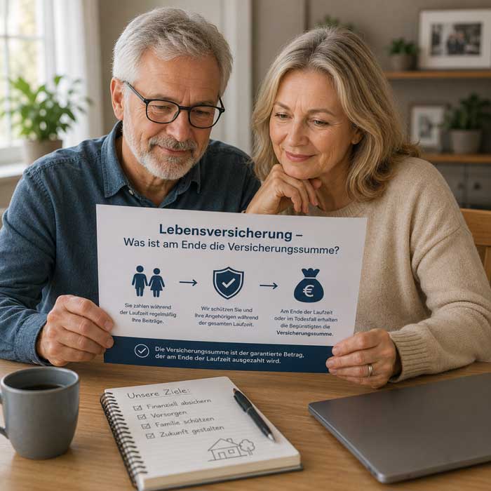 Ein älteres Paar informiert sich über die Versicherungssumme