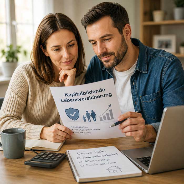 Paar informiert sich über eine kapitalbildende Lebensversicherung