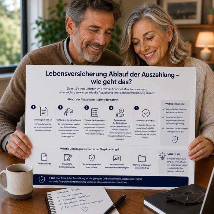Ein älteres Ehepaar informiert sich über den Ablauf der Auszahlung ihrer Lebensversicherung