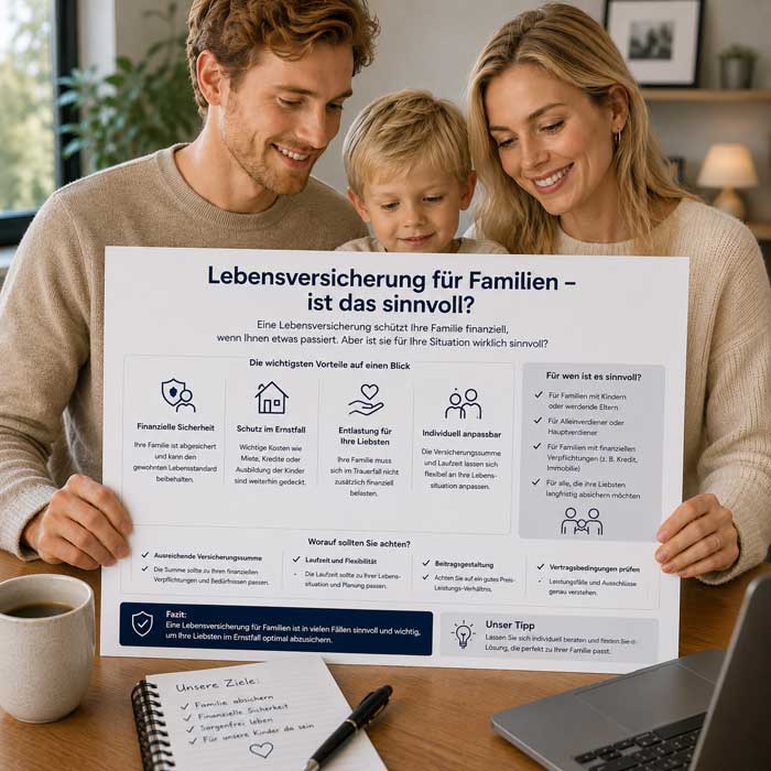 Eine Familie informiert sich über die Leistungen einer Lebensversicherung