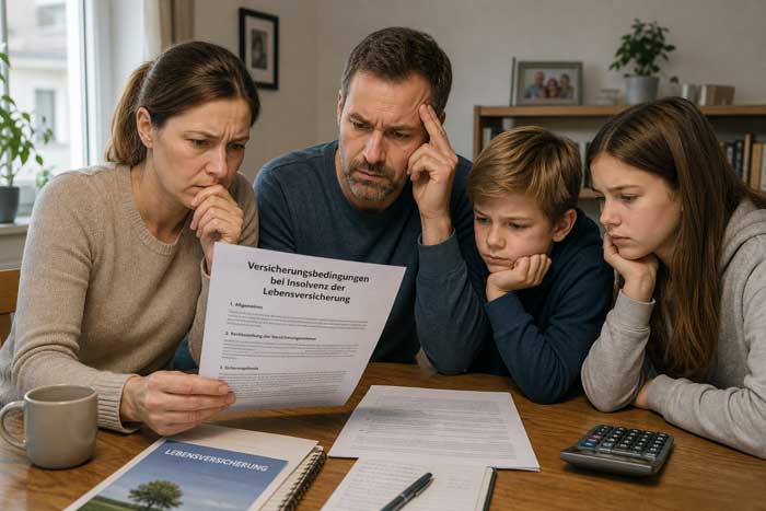 Eine Familie überlegt nach Insolvenz der Lebensversicherung wie es weiter geht