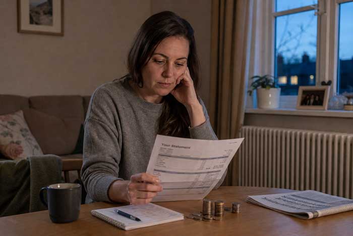 Eine Frau liest den aktuellen Kontoauszug ihre Tagesgeldkontos