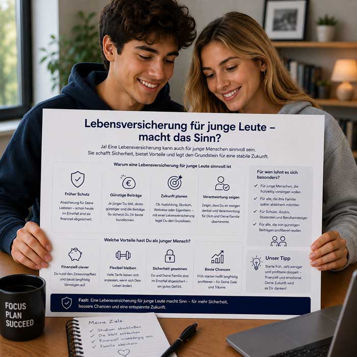 Ein junges Paar informiert sich zu den Vorteilen einer Lebensversicherung 