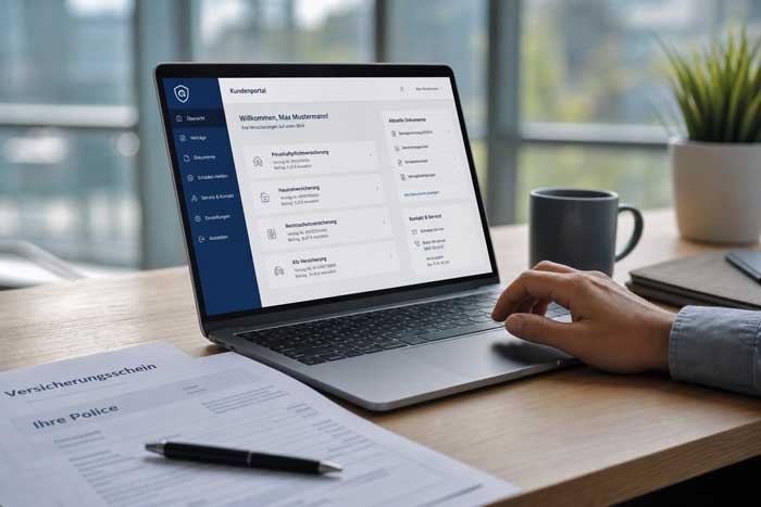 Laptop mit Kundenportal einer Versicherung