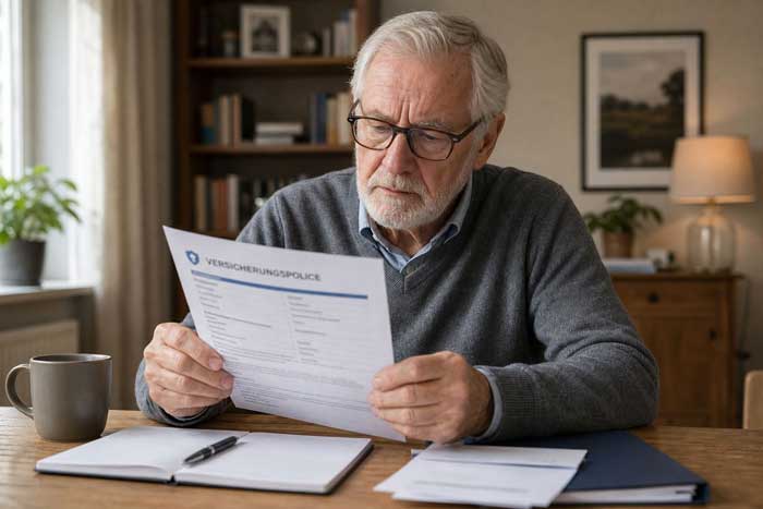 Älterer Mann prüft die anfallenden Steuern seiner Lebensversicherung