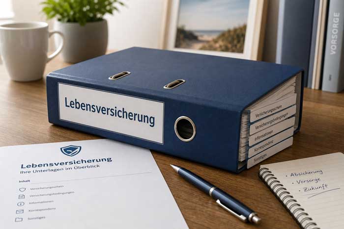 Ein Ordner mit allen Unterlagen zur Lebensversicherung
