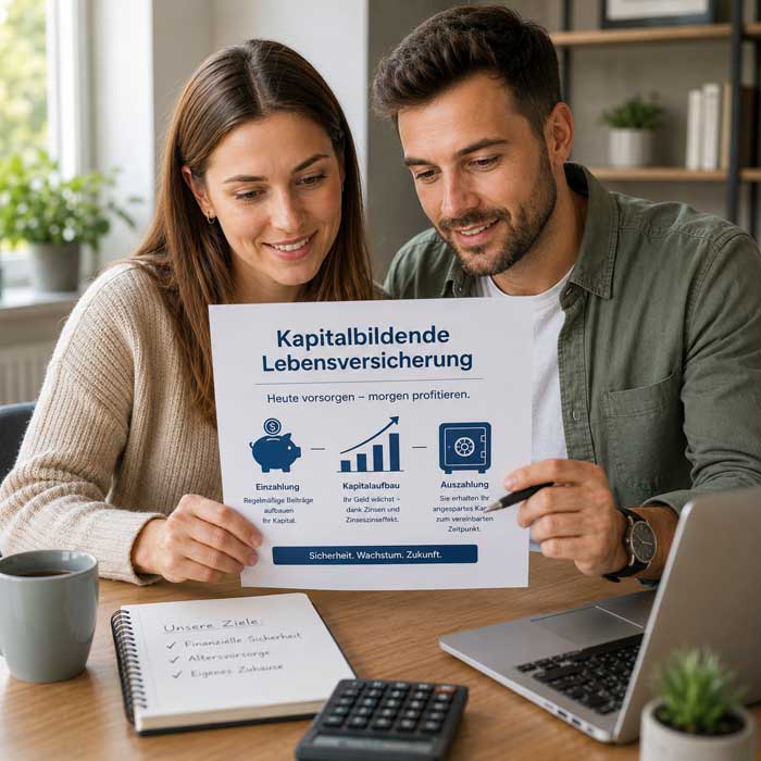 Ein Paar informiert sich über eine Kapitalbildende Lebensversicherung