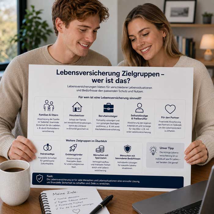 Ein Paar informiert sich, zu welcher Zielgruppe der Lebensversicherung sie gehören