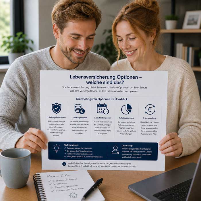 Ein Paar informiert sich über die Optionen für Änderungen einer Lebensversicherung