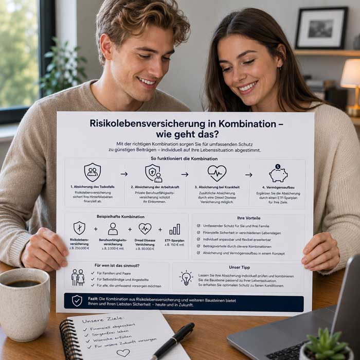 Junges Paar informiert sich zur Kombination mit einer Risikolebensversicherung