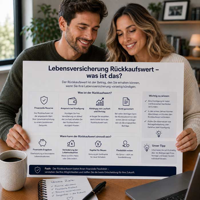 Ein Ehepaar informiert sich über den Rückkaufswert ihrer Lebensversicherung
