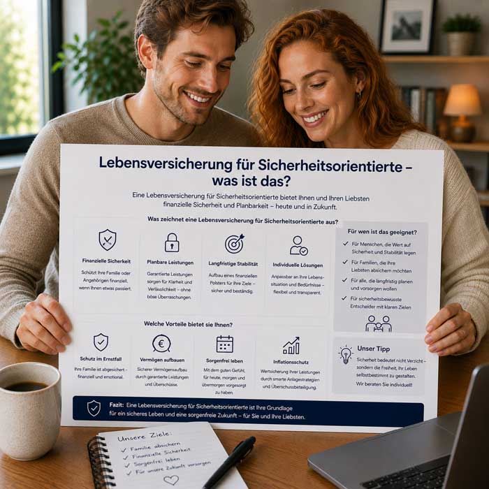 Ein Ehepaar informiert sich über die Sicherheit einer Lebensversicherung