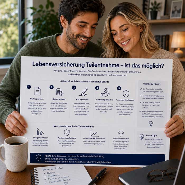 Ein Paar informiert sich über die mögliche Teilentnahme aus ihrer Lebensversicherung
