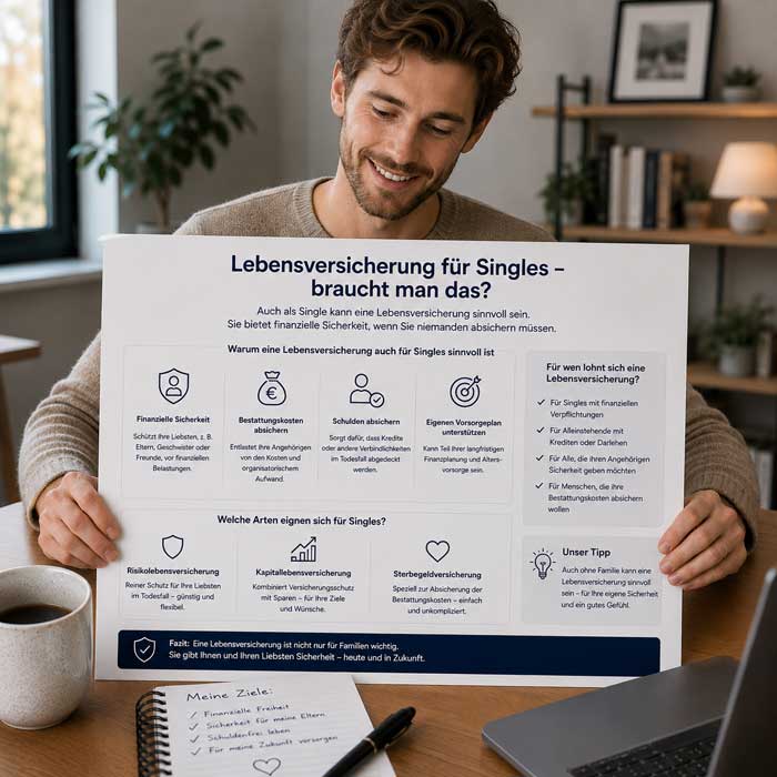 Ein Single Mann informiert sich über die Vorteile einer Lebensversicherung